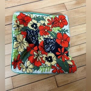 Vintage 50s style Jungle Floral Needlepoint Panther & Plants pillowcase